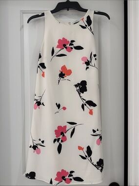 Lauren Ralph Lauren Cream Midi Dress with Pink, Coral & Black Floral Print